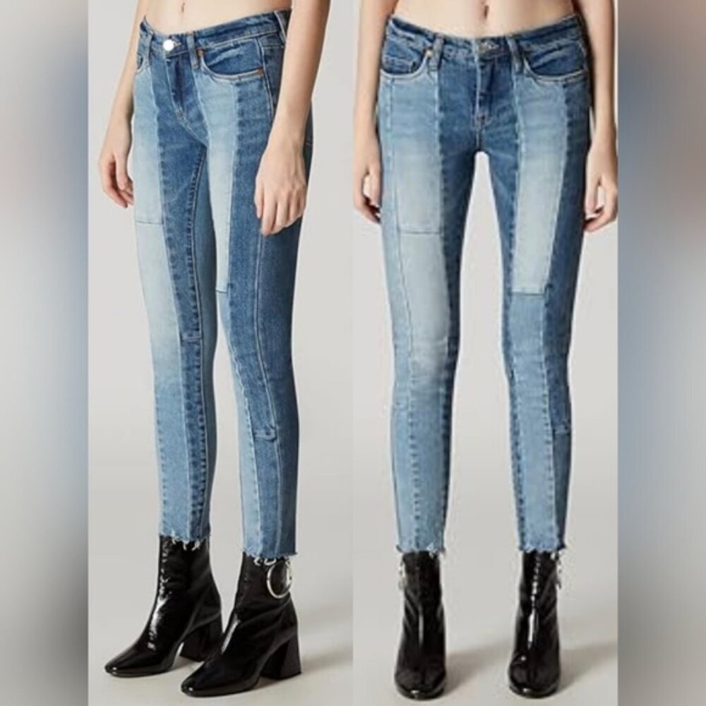 Blank NYC Patchwork High Rise Raw Hem Ankle Jeans 27